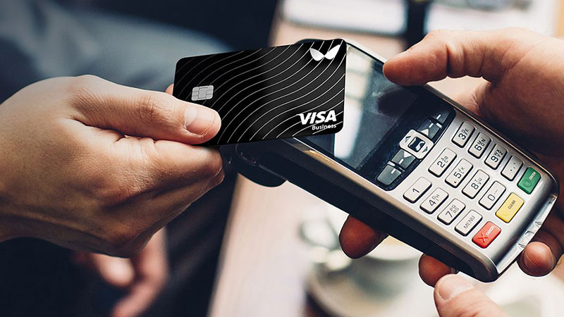 visa business card paying contactless on card machine